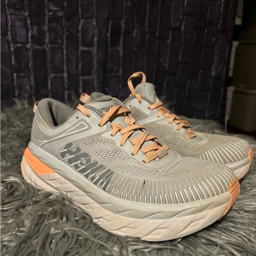 Hoka One One Bondi 7 Women's Running Shoes Size 10D Gray Harbor Mist/Sharkskin